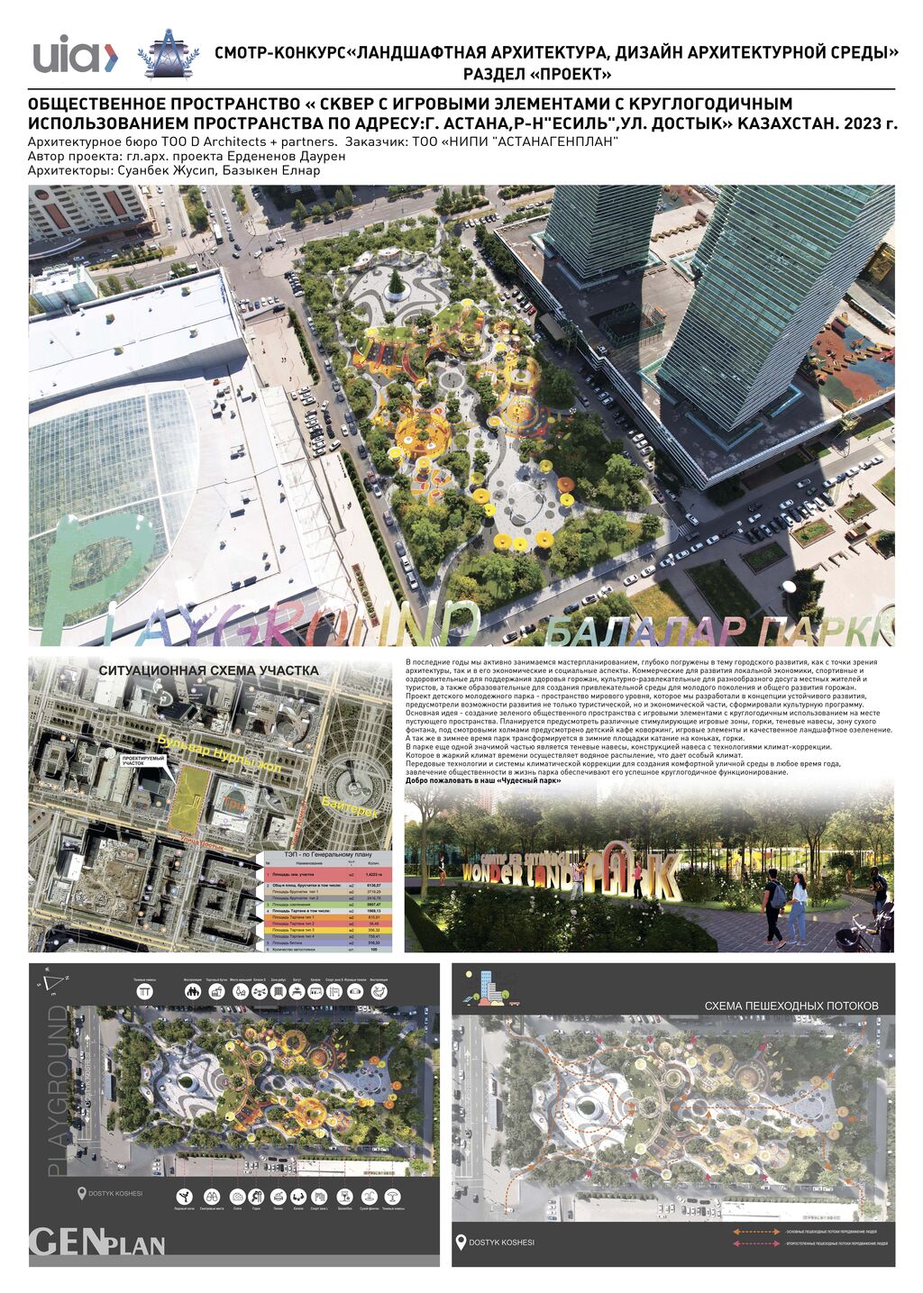 91.Общественное пространство, сквер с игровыми элементами с круглогодичным использованием пространства, район Есиль, ул. Достык, г. Астана , Казахстан 1